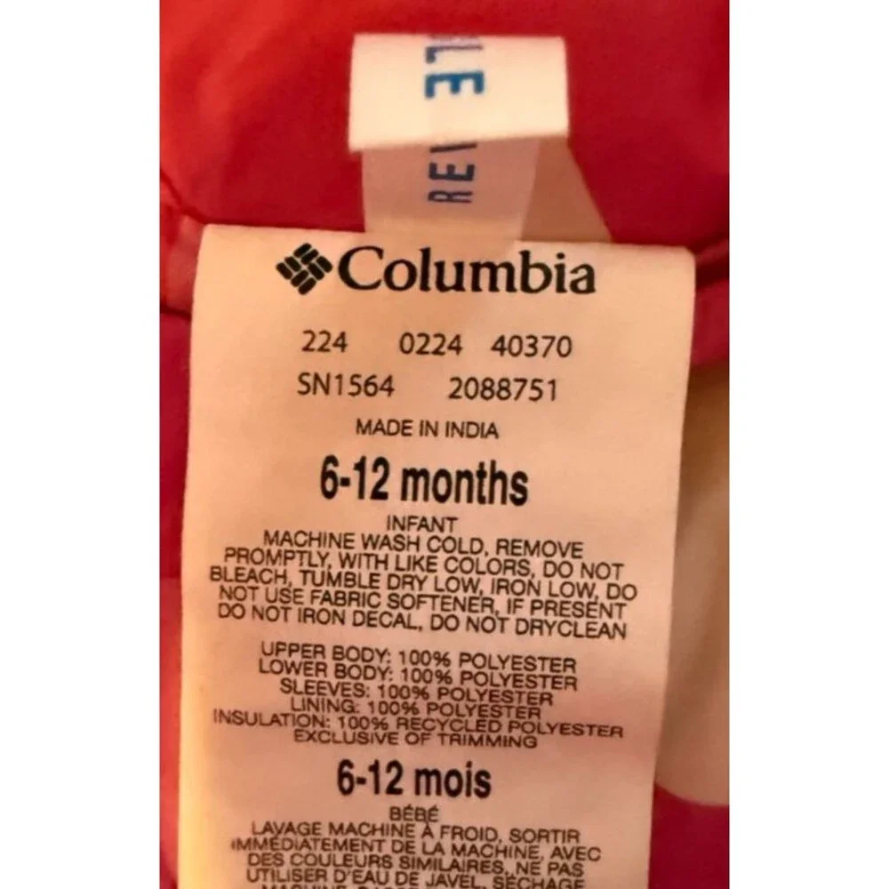 Columbia Infant Powder Lite II Reversible Bunting Snowsuit Girl's 6-12 Mo Pink